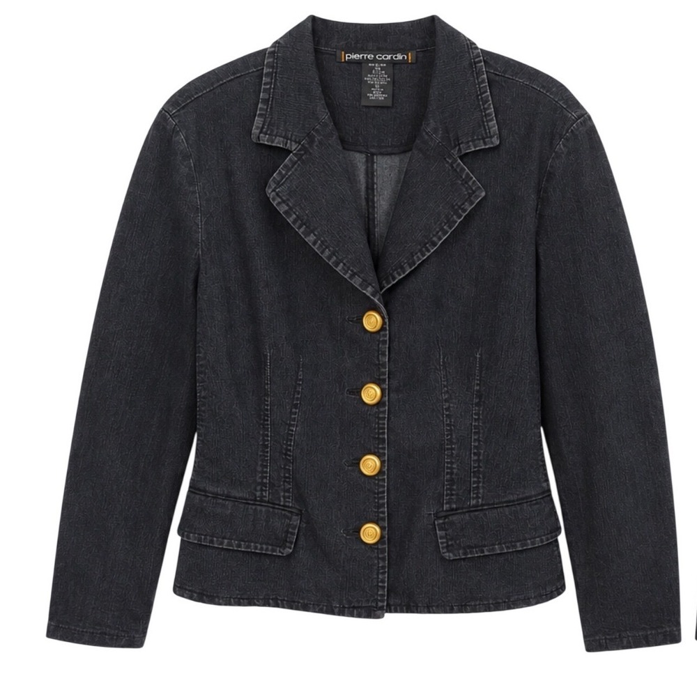 Pierre Cardin Womens‎ Dark Wash Denim Blazer Jacket  Gold Buttons Size 16